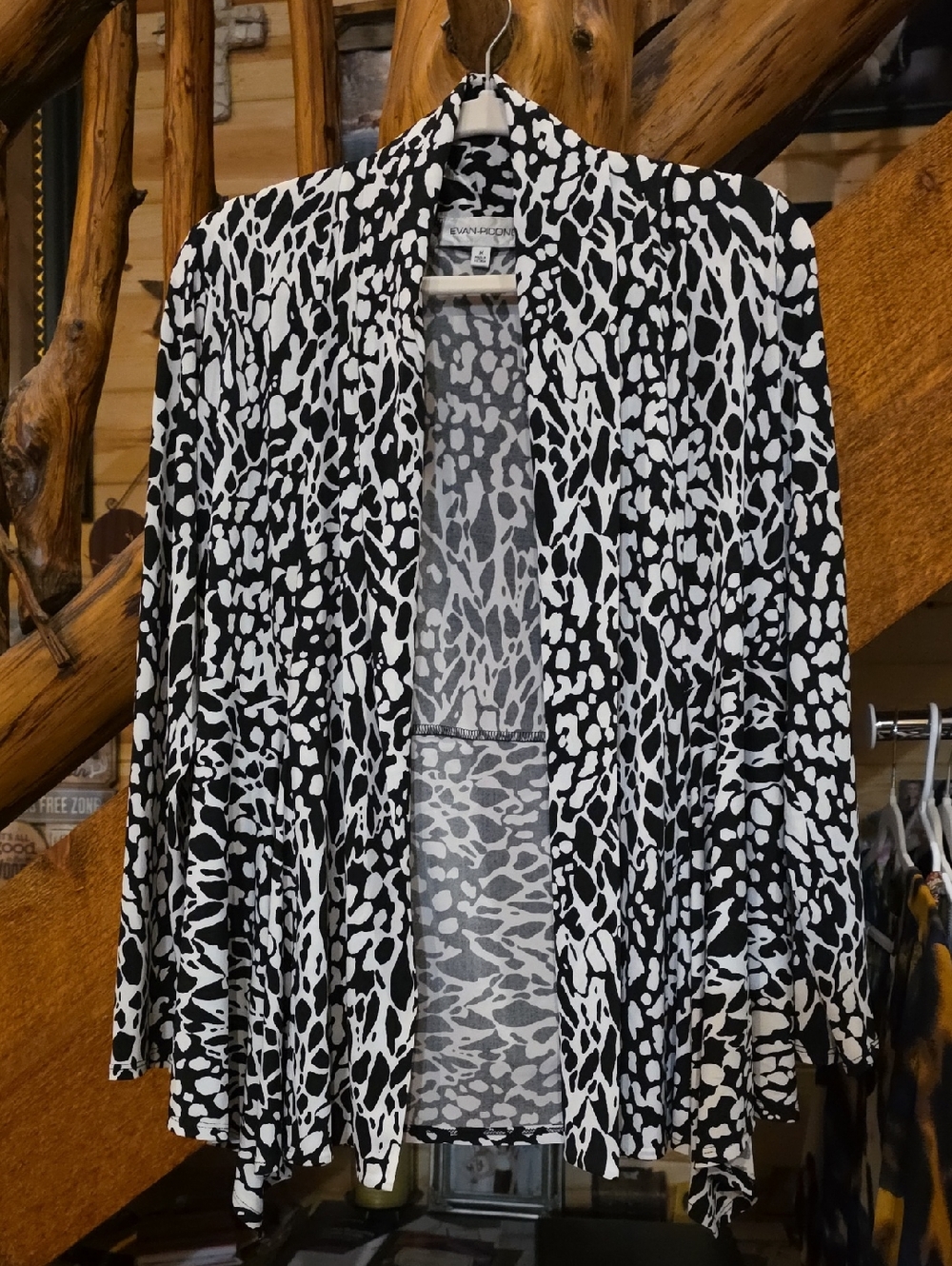 Evan Picone Black and White Animal Print Open Front Jacket